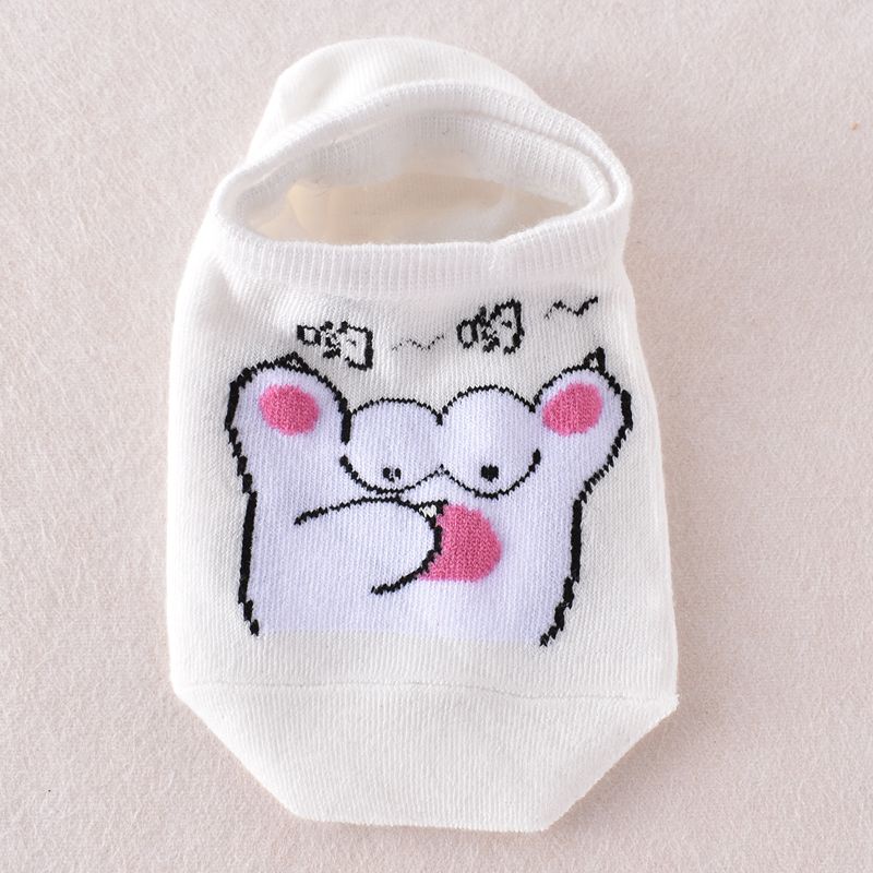 Vớ Thuyền Mỏng Màu Trắng Miệng Nông In Hình Chân Mèo Hoạt Hình Dễ Thương Không Rơi Thời Trang Mùa Hè