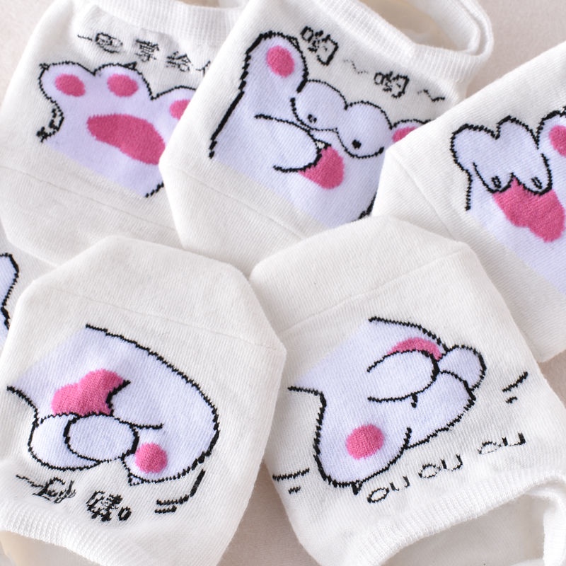 Vớ Thuyền Mỏng Màu Trắng Miệng Nông In Hình Chân Mèo Hoạt Hình Dễ Thương Không Rơi Thời Trang Mùa Hè