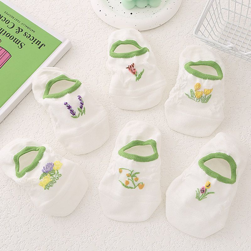 Vớ Mỏng Vô Hình Miệng Nông Ba Chiều Họa Tiết Hoa Màu Trắng Phong Cách Nhật Bản Dễ Thương Thời Trang Mùa Hè Cho Nữ