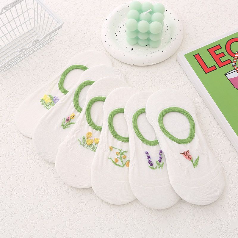 Vớ Mỏng Vô Hình Miệng Nông Ba Chiều Họa Tiết Hoa Màu Trắng Phong Cách Nhật Bản Dễ Thương Thời Trang Mùa Hè Cho Nữ