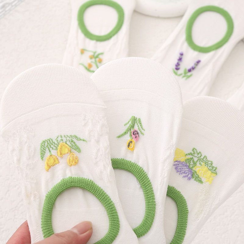 Vớ Mỏng Vô Hình Miệng Nông Ba Chiều Họa Tiết Hoa Màu Trắng Phong Cách Nhật Bản Dễ Thương Thời Trang Mùa Hè Cho Nữ