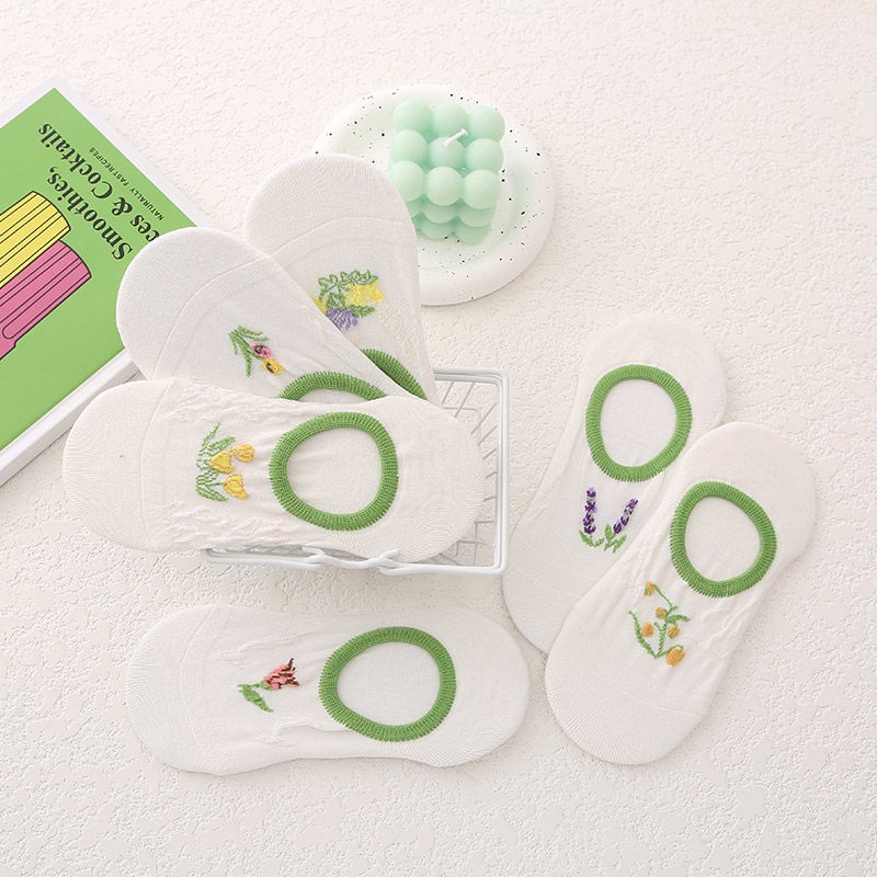 Vớ Mỏng Vô Hình Miệng Nông Ba Chiều Họa Tiết Hoa Màu Trắng Phong Cách Nhật Bản Dễ Thương Thời Trang Mùa Hè Cho Nữ