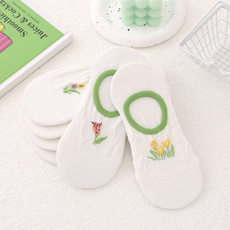 Vớ Mỏng Vô Hình Miệng Nông Ba Chiều Họa Tiết Hoa Màu Trắng Phong Cách Nhật Bản Dễ Thương Thời Trang Mùa Hè Cho Nữ
