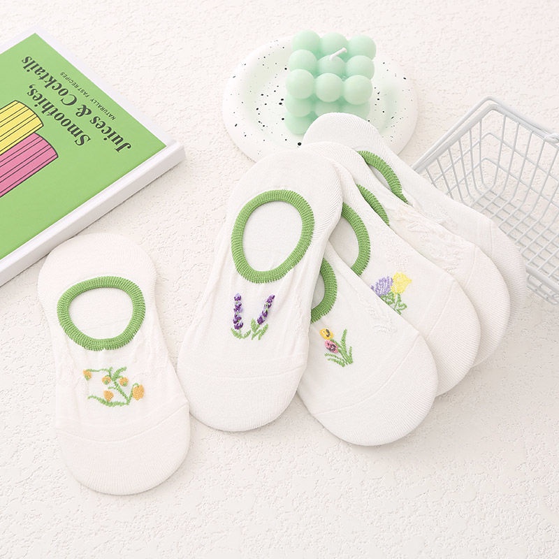 Vớ Mỏng Vô Hình Miệng Nông Ba Chiều Họa Tiết Hoa Màu Trắng Phong Cách Nhật Bản Dễ Thương Thời Trang Mùa Hè Cho Nữ