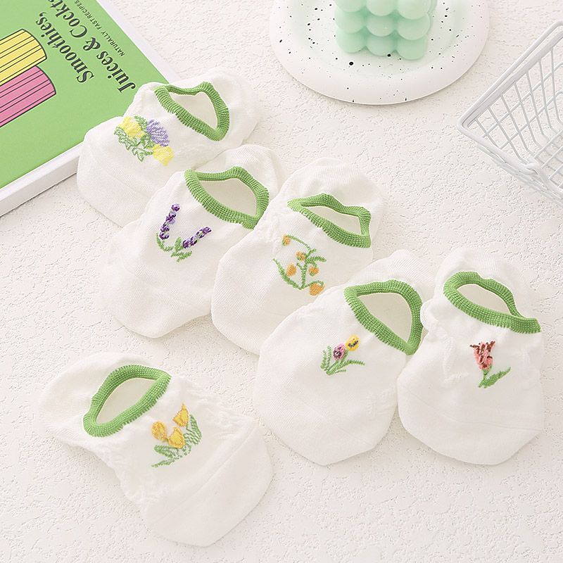 Vớ Mỏng Vô Hình Miệng Nông Ba Chiều Họa Tiết Hoa Màu Trắng Phong Cách Nhật Bản Dễ Thương Thời Trang Mùa Hè Cho Nữ