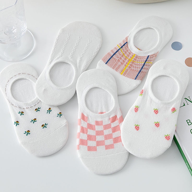 Vớ Thuyền Thoáng Khí Bằng Vải Cotton Không Trơn Họa Tiết Dễ Thương Dành Cho Nữ