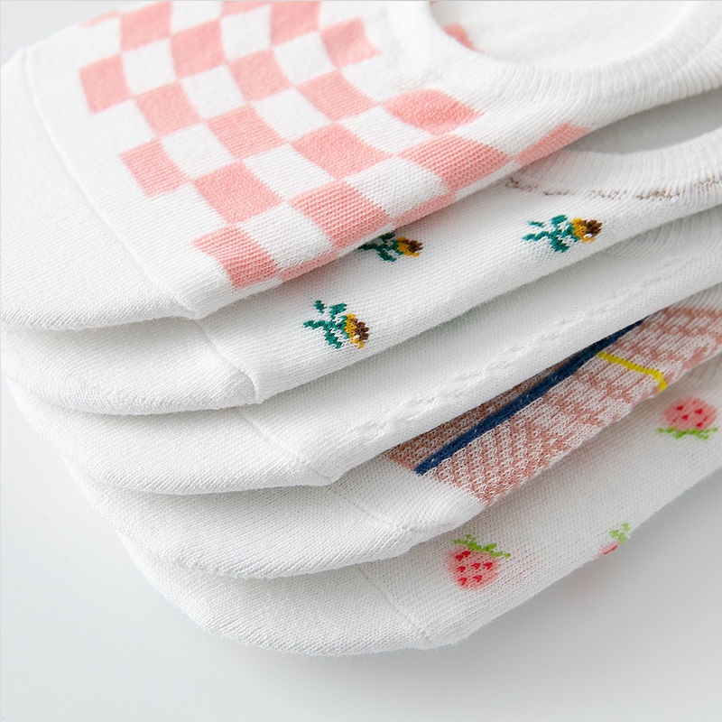 Vớ Thuyền Thoáng Khí Bằng Vải Cotton Không Trơn Họa Tiết Dễ Thương Dành Cho Nữ