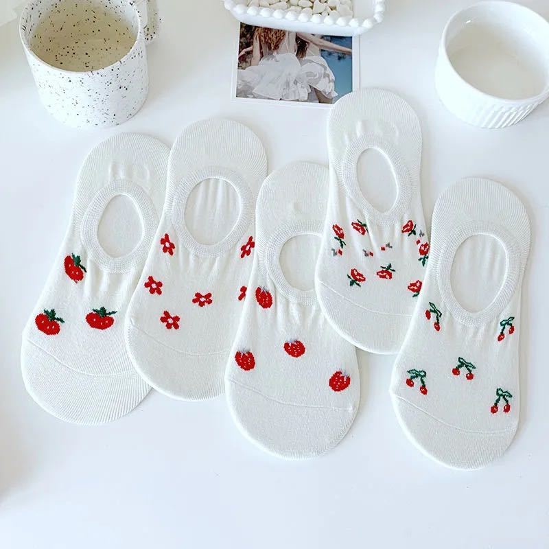 Vớ Thuyền Thoáng Khí Bằng Vải Cotton Không Trơn Họa Tiết Dễ Thương Dành Cho Nữ