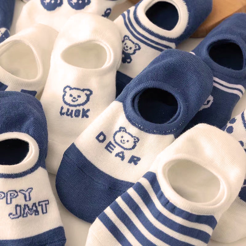 Vớ Mỏng Nhẹ Thoải Mái Chống Trượt Họa Tiết Gấu Dễ Thương Cho Nữ