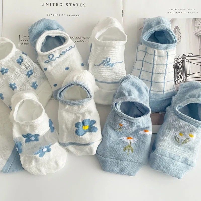 Vớ Thuyền Vải Cotton Mỏng Phối Lưới Thoáng Khí Họa Tiết Hoạt Hình Thời Trang Mùa Hè Cho Nữ