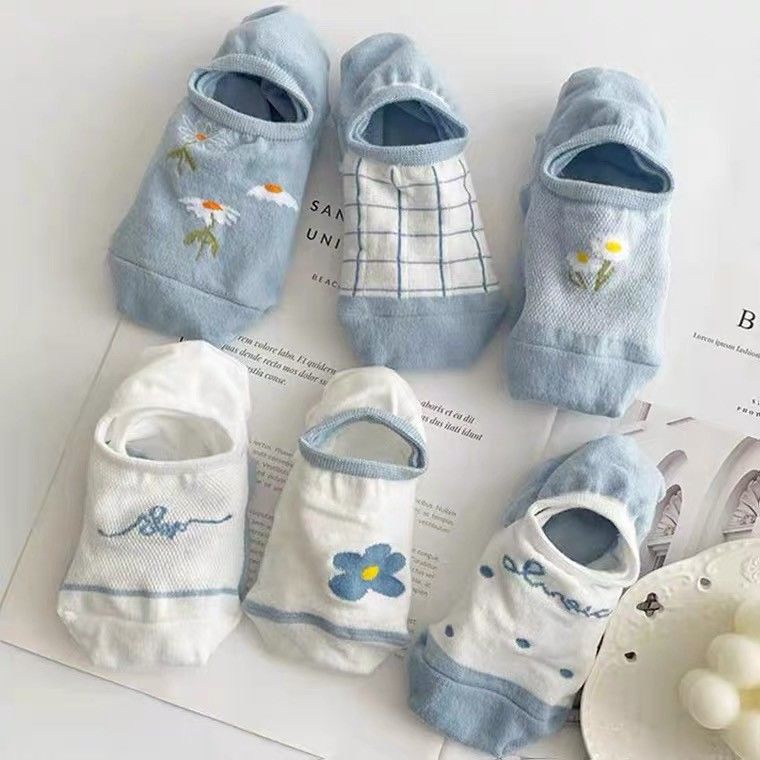 Vớ Thuyền Vải Cotton Mỏng Phối Lưới Thoáng Khí Họa Tiết Hoạt Hình Thời Trang Mùa Hè Cho Nữ