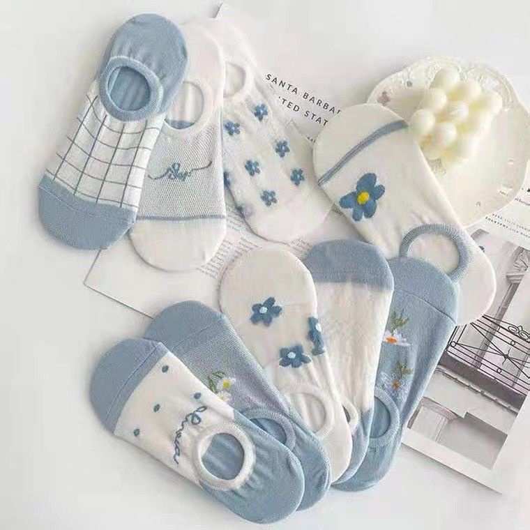 Vớ Thuyền Vải Cotton Mỏng Phối Lưới Thoáng Khí Họa Tiết Hoạt Hình Thời Trang Mùa Hè Cho Nữ