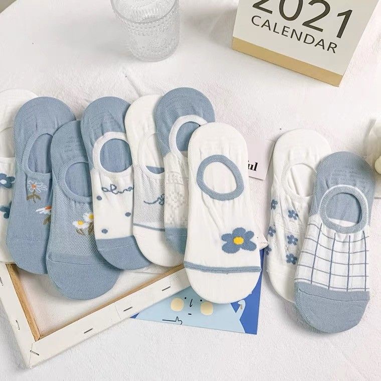 Vớ Thuyền Vải Cotton Mỏng Phối Lưới Thoáng Khí Họa Tiết Hoạt Hình Thời Trang Mùa Hè Cho Nữ