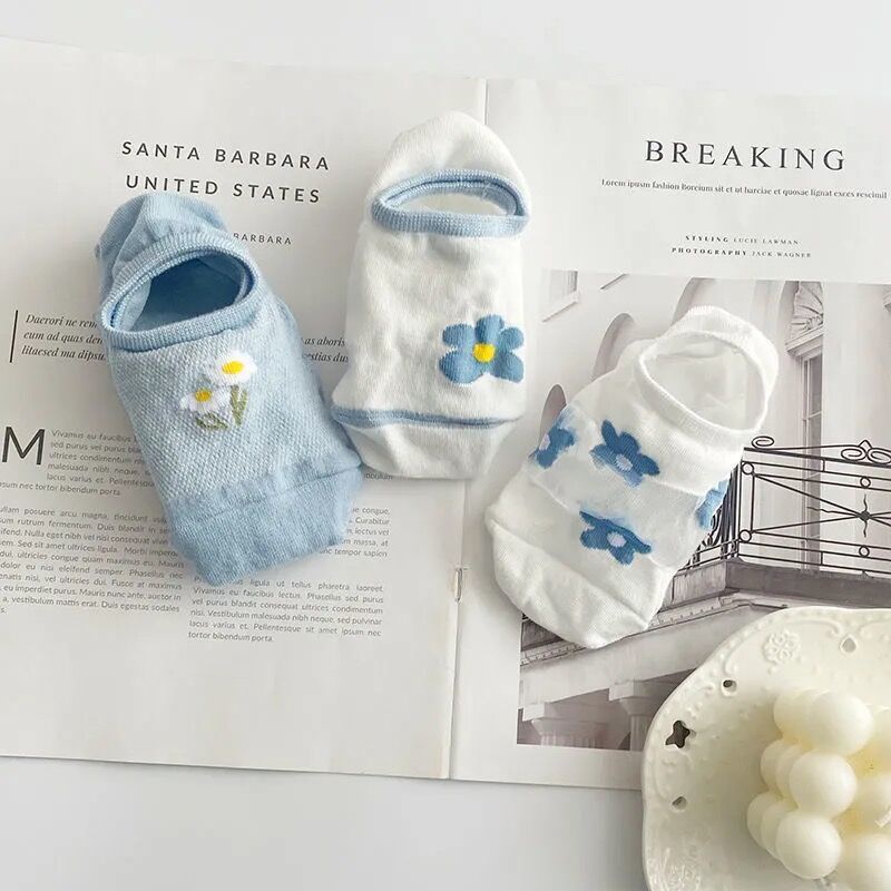 Vớ Thuyền Vải Cotton Mỏng Phối Lưới Thoáng Khí Họa Tiết Hoạt Hình Thời Trang Mùa Hè Cho Nữ