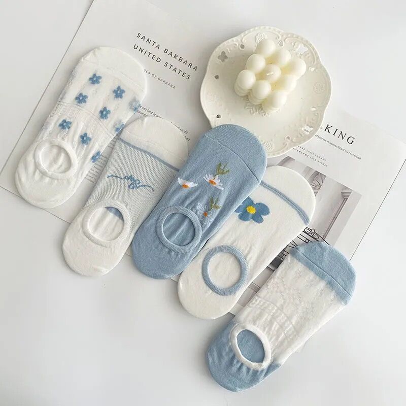 Vớ Thuyền Vải Cotton Mỏng Phối Lưới Thoáng Khí Họa Tiết Hoạt Hình Thời Trang Mùa Hè Cho Nữ