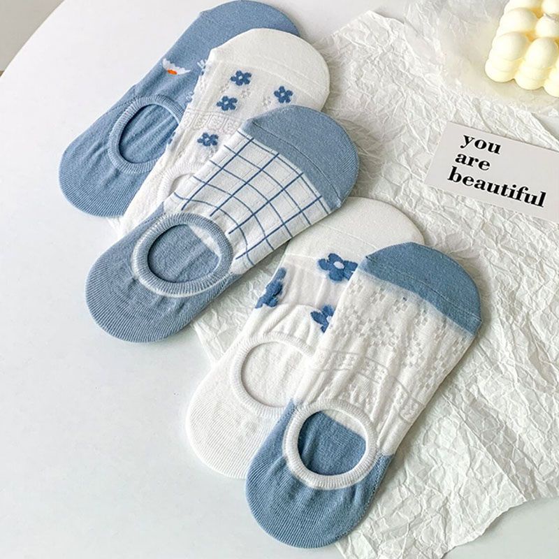 Vớ Thuyền Vải Cotton Mỏng Phối Lưới Thoáng Khí Họa Tiết Hoạt Hình Thời Trang Mùa Hè Cho Nữ