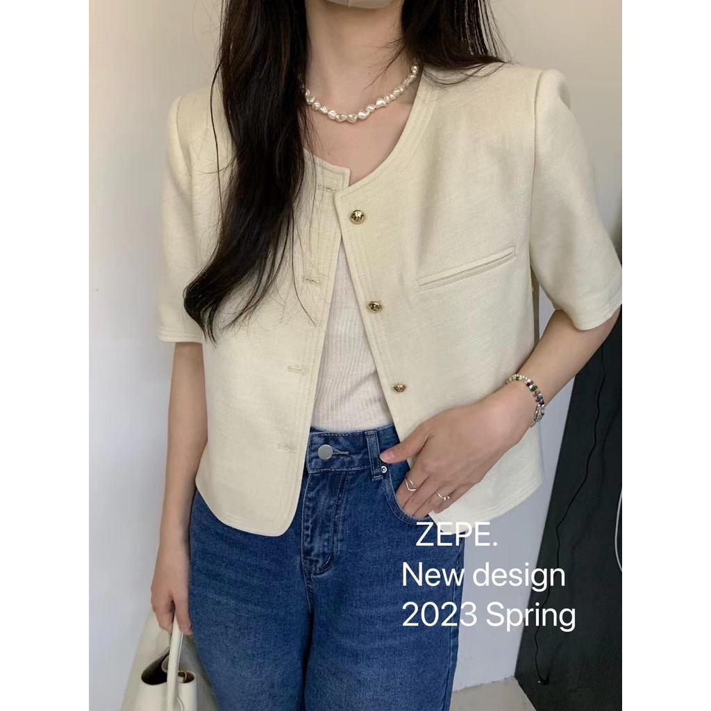 Guoliuthis Bộ Đồ Vest Ngắn Tay Phối Nút Kim Loại Thời Trang Xuân Hè 2023 Cho Nữ