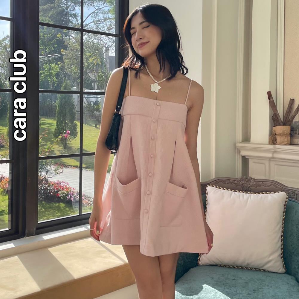 CARA Đầm ngắn nữ Amory hai dây dáng babydoll có 2 túi trước dễ thương