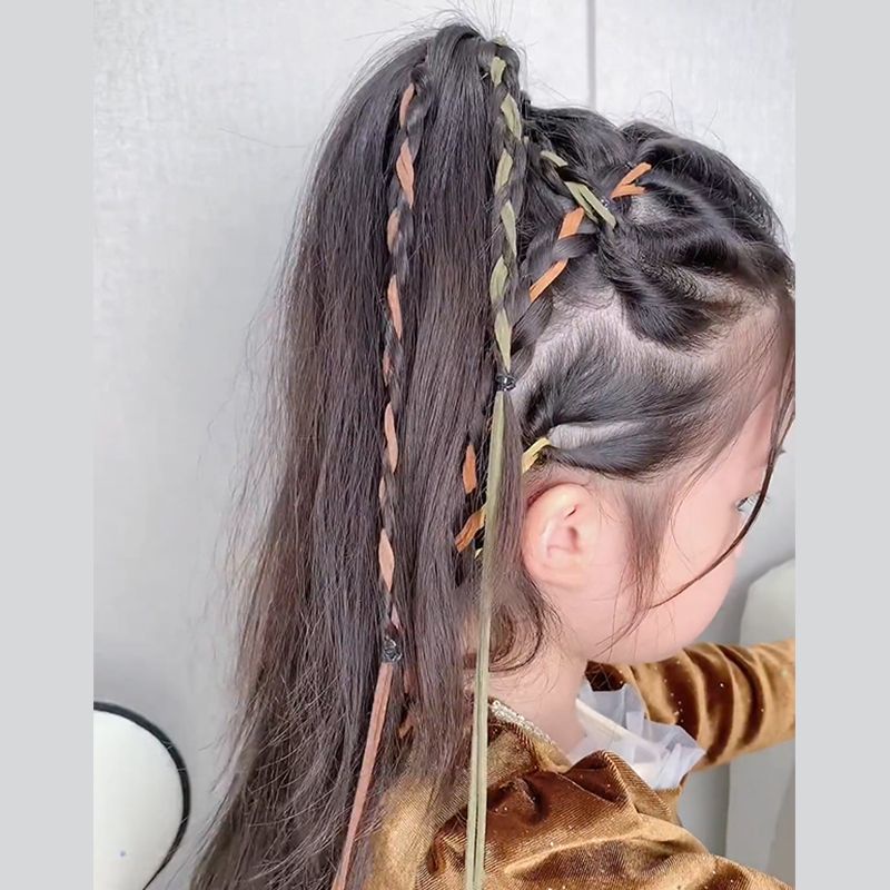 Dây Buộc Tóc Đuôi Ngựa Bằng Da Lộn Bện Nhiều Màu Sắc Ngọt Ngào Và Mát Mẻ Sáng Tạo