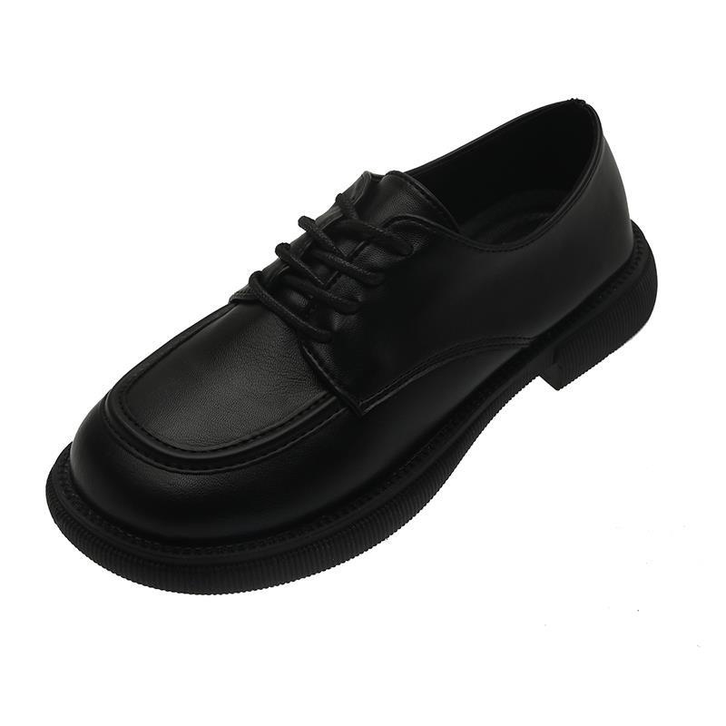 Giày Da Mềm Đế Bằng Cột Dây Màu Đen Phong Cách Anh Quốc Thời Trang Mùa Hè Cho Nữ