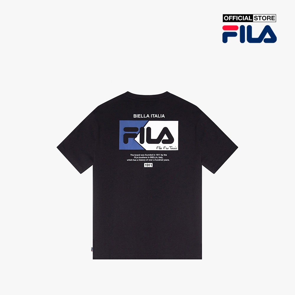 FILA - Áo thun unisex cổ tròn tay ngắn Heritage Loose Fit Logo FW2RSF2086X-BLK