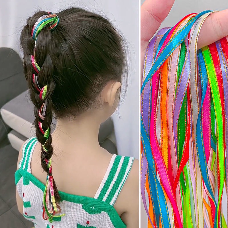 Dây Buộc Tóc Ruy Băng Bện Màu Vàng Sáng Nhiều Màu Sắc Cá Tính Phong Cách Nước Ngoài Dành Cho Trẻ Em