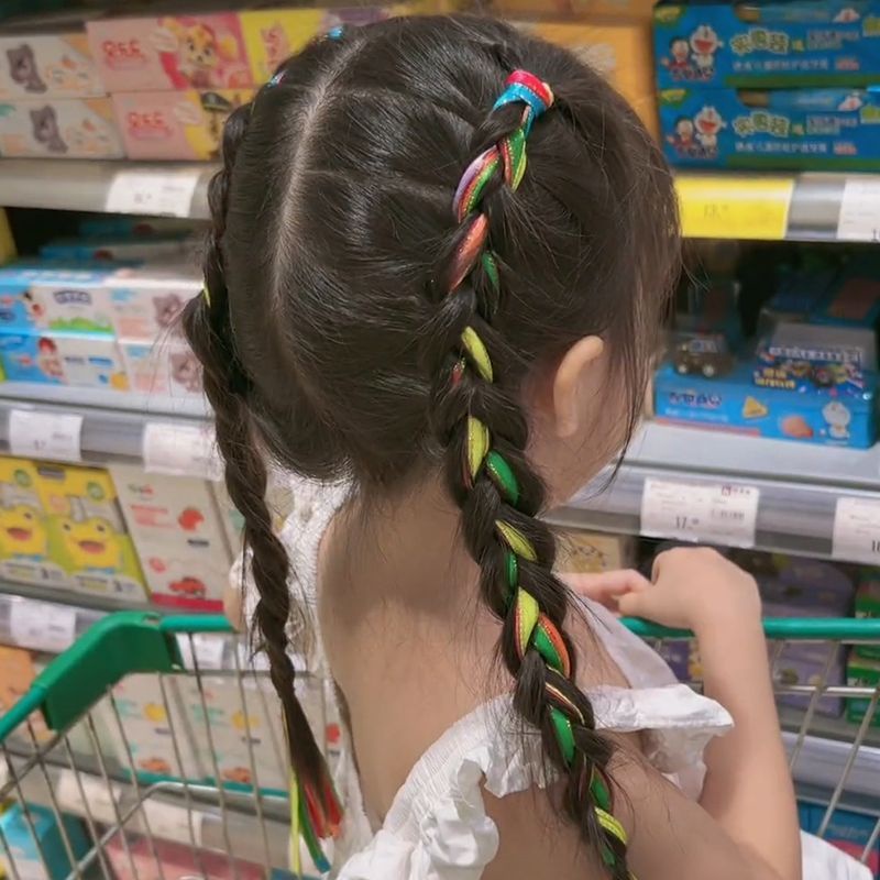 Dây Buộc Tóc Ruy Băng Bện Màu Vàng Sáng Nhiều Màu Sắc Cá Tính Phong Cách Nước Ngoài Dành Cho Trẻ Em