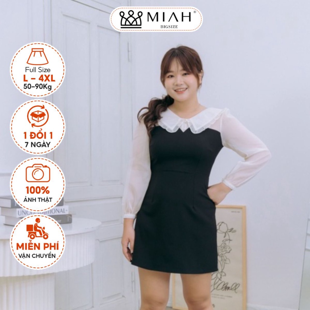 Đầm bigsize nữ váy thiết kế Ella chất bố thái phối tơ form chữ A màu đen đi tiệc đi chơi cafe dạo phố MIAH DA0014
