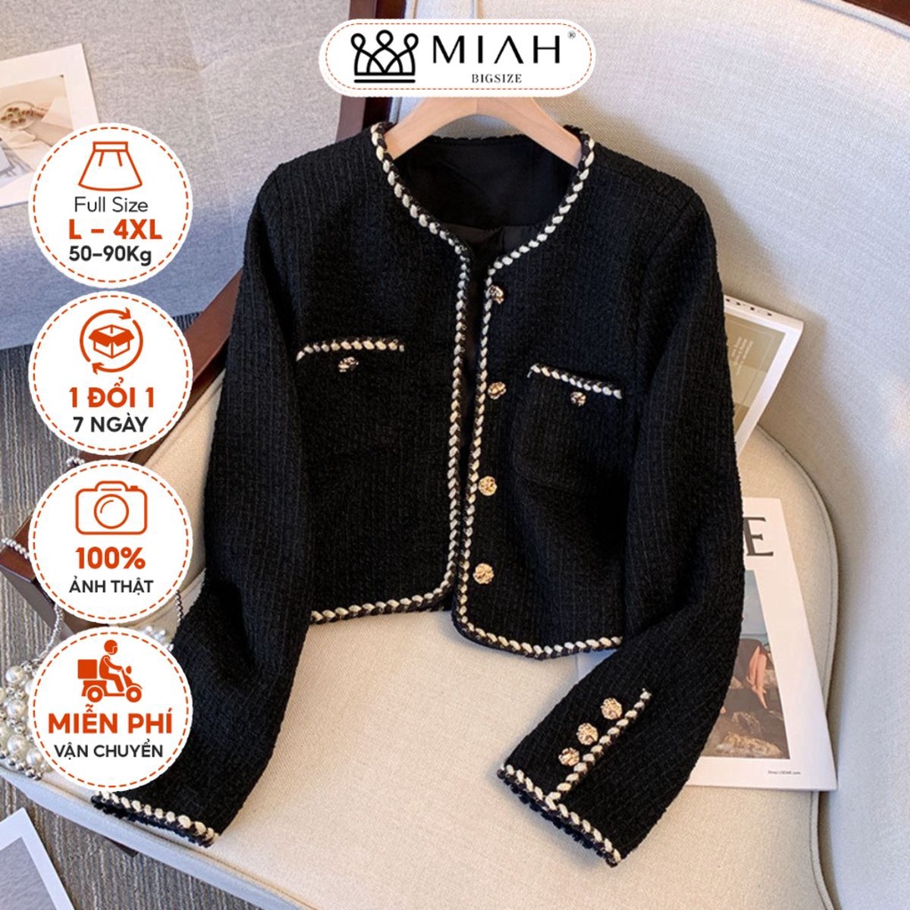 Áo khoác dạ Shine bigsize nữ chất dạ tweed thiết kế cúc đồng sang chảnh đi tiệc đi chơi MIAH BIGSIZE AK0010