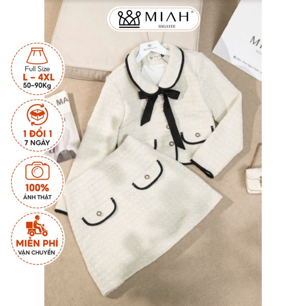 Set dạ Tweed bigsize Huni dáng croptop thu đông chân váy chữ A thiết kế sang chảnh đi tiệc đi chơi MIAH BIGSIZE SE0004
