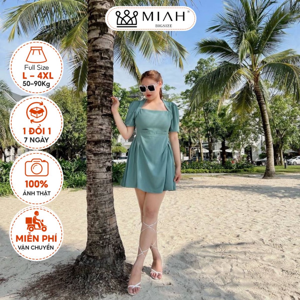 Đầm bigsize nữ thiết kế 50kg-90kg váy XUKA xanh vải trượt Hàn mềm mịn co giãn đi chơi cafe dạo phố đi biển MIAH DA0006