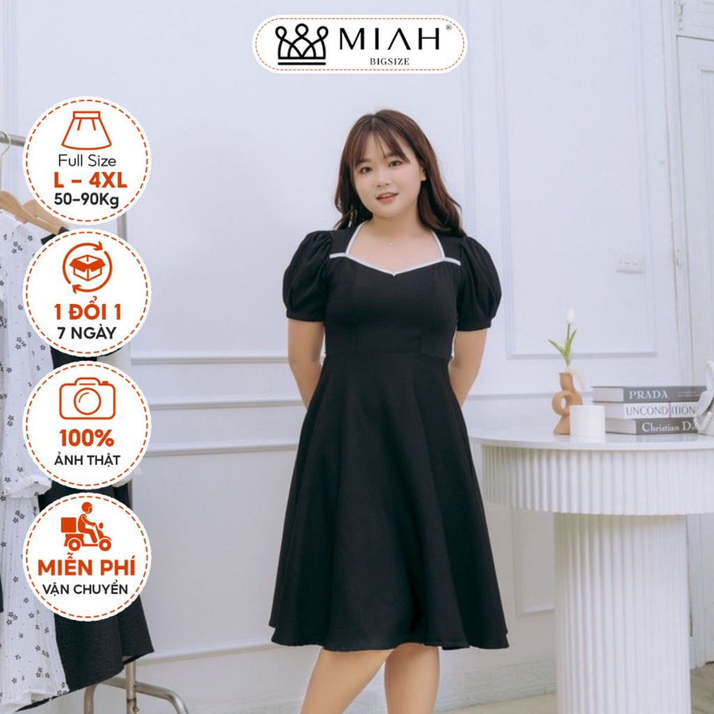 Đầm bigsize nữ cổ vuông tay ngắn váy thắt nơ thiết kế Lin suông form chữ A đi tiệc đi chơi MIAH BIGSIZE DA0010