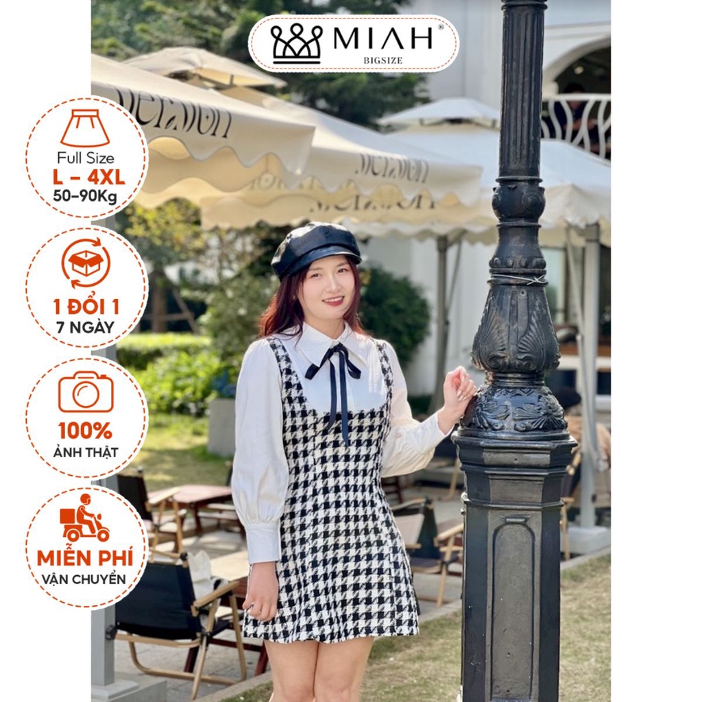 Váy bigsize đầm nữ thiết kế Shandey họa tiết kẻ caro giả sơ mi mặc đi tiệc đi chơi dạo phố MIAH BIGSIZE DA0027