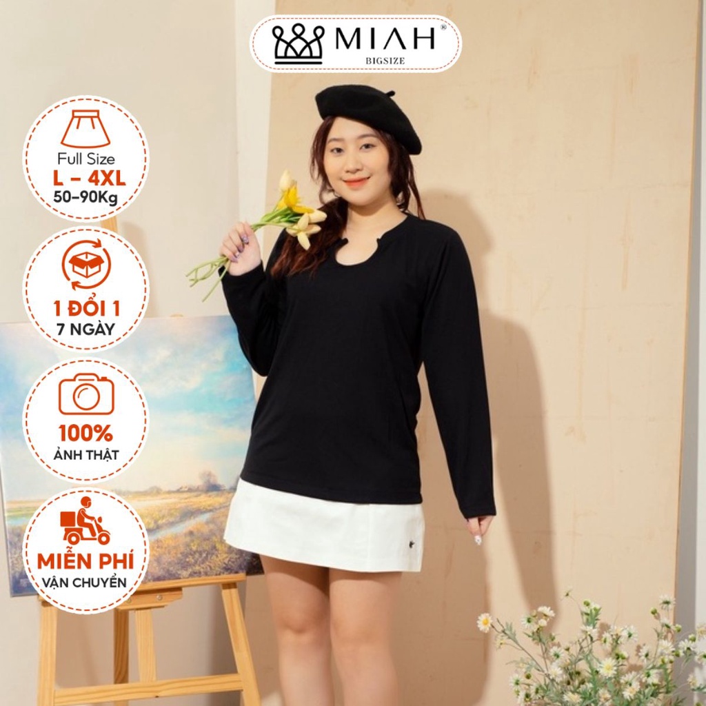 Áo thun tay dài nữ áo dài tay nữ cổ khoét giọt lệ chất cotton tổ ong form suông 2 màu đen trắng MIAH BIGSIZE AO0005