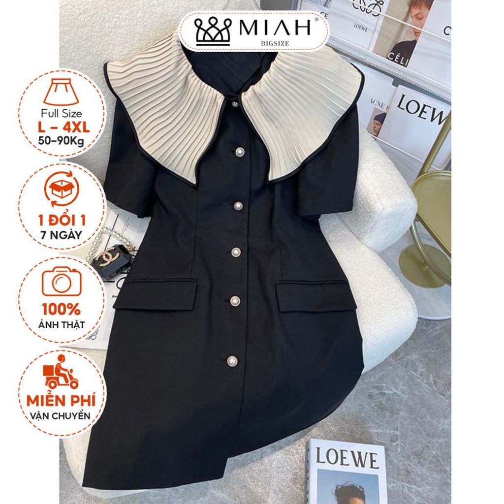 Đầm Bella váy Bigsize nữ thiết kế cổ bèo phối dập li cúc ngọc sang trọng chéo Hàn đi tiệc đi chơi MIAH BIGSIZE DA0051