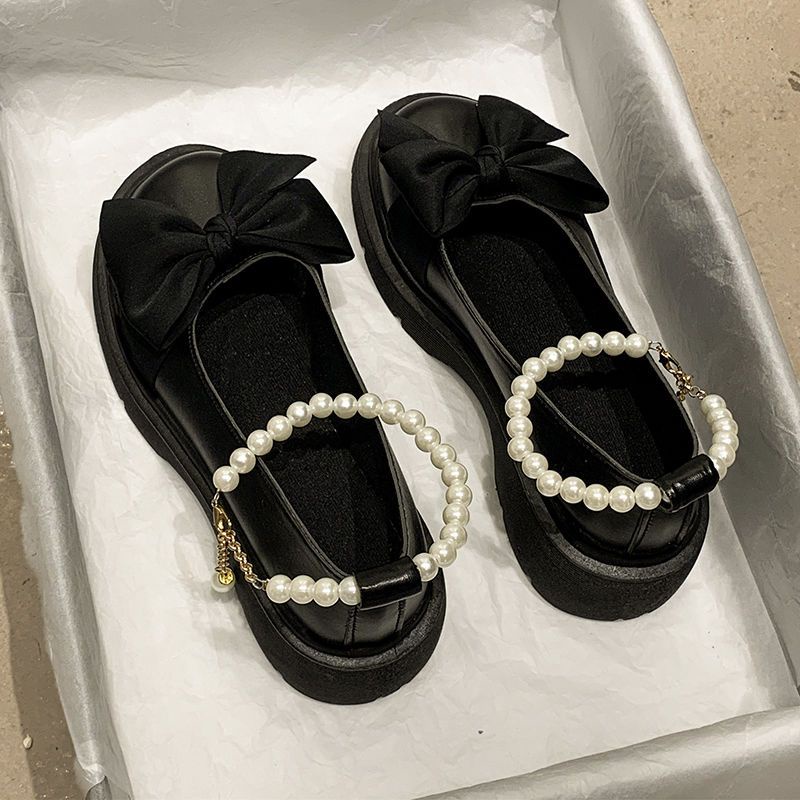 Giày Da Đế Mềm Nhẹ Đính Nơ Phối Khóa Ngọc Trai Thời Trang Cho Nữ