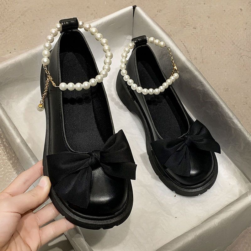 Giày Da Đế Mềm Nhẹ Đính Nơ Phối Khóa Ngọc Trai Thời Trang Cho Nữ