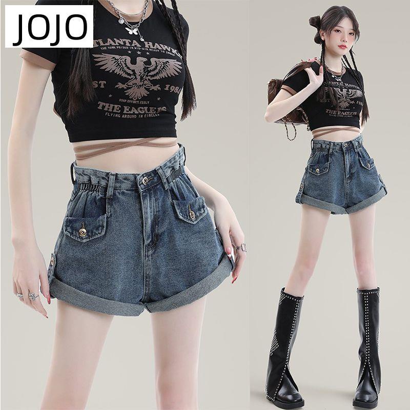 Quần Short Denim Dáng Chữ a Ống Rộng Lưng Cao Phong Cách Retro Mỹ Dành Cho Nữ Có Size Lớn