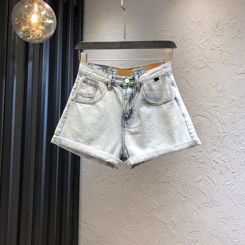 Quần Short Denim Dáng Chữ a Ống Rộng Lưng Cao Màu Tương Phản Cỡ Lớn Thời Trang Mới Cho Nữ