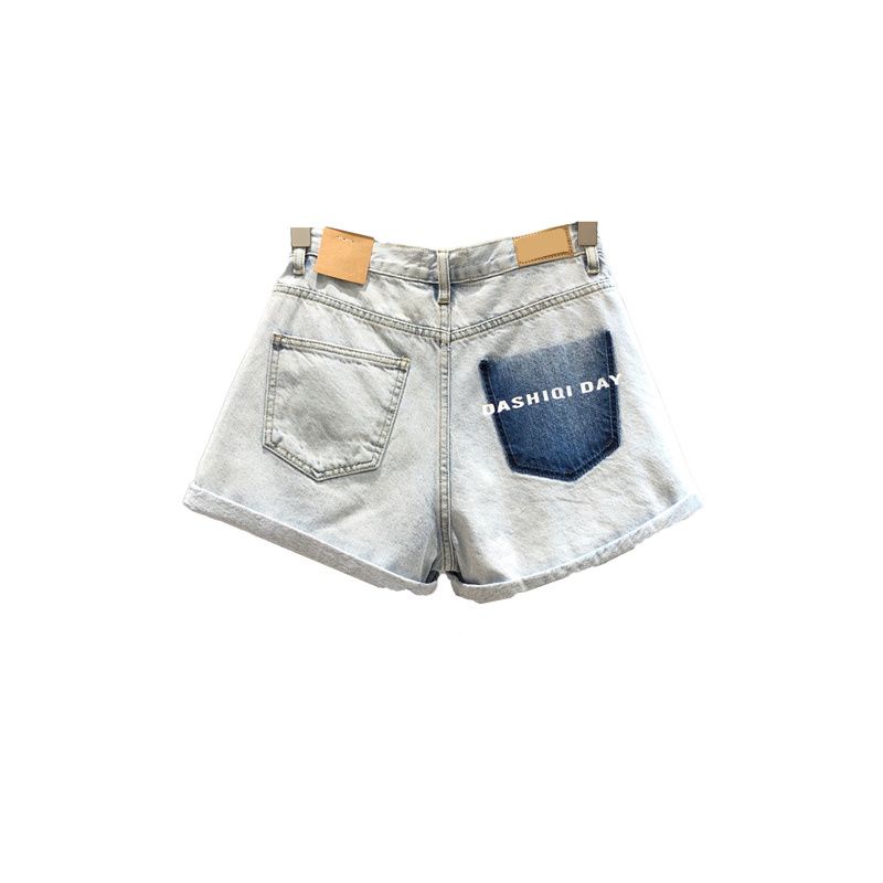 Quần Short Denim Dáng Chữ a Ống Rộng Lưng Cao Màu Tương Phản Cỡ Lớn Thời Trang Mới Cho Nữ