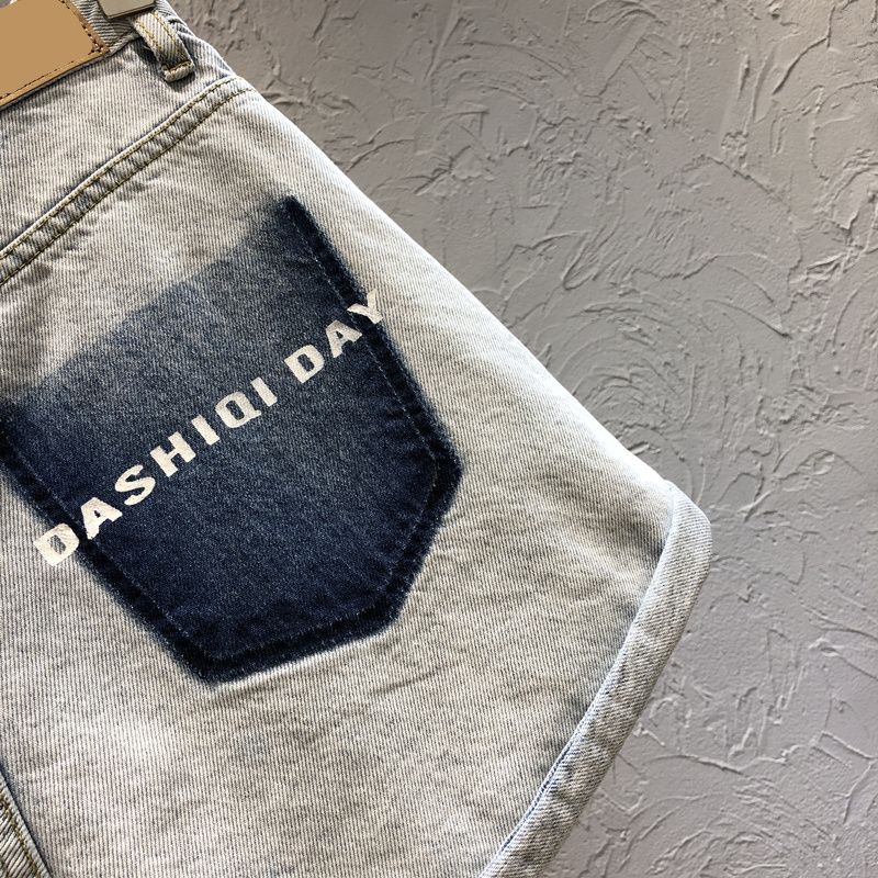 Quần Short Denim Dáng Chữ a Ống Rộng Lưng Cao Màu Tương Phản Cỡ Lớn Thời Trang Mới Cho Nữ