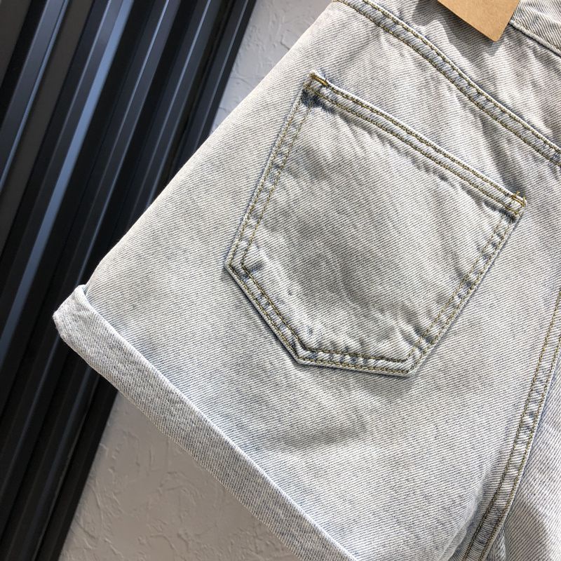Quần Short Denim Dáng Chữ a Ống Rộng Lưng Cao Màu Tương Phản Cỡ Lớn Thời Trang Mới Cho Nữ