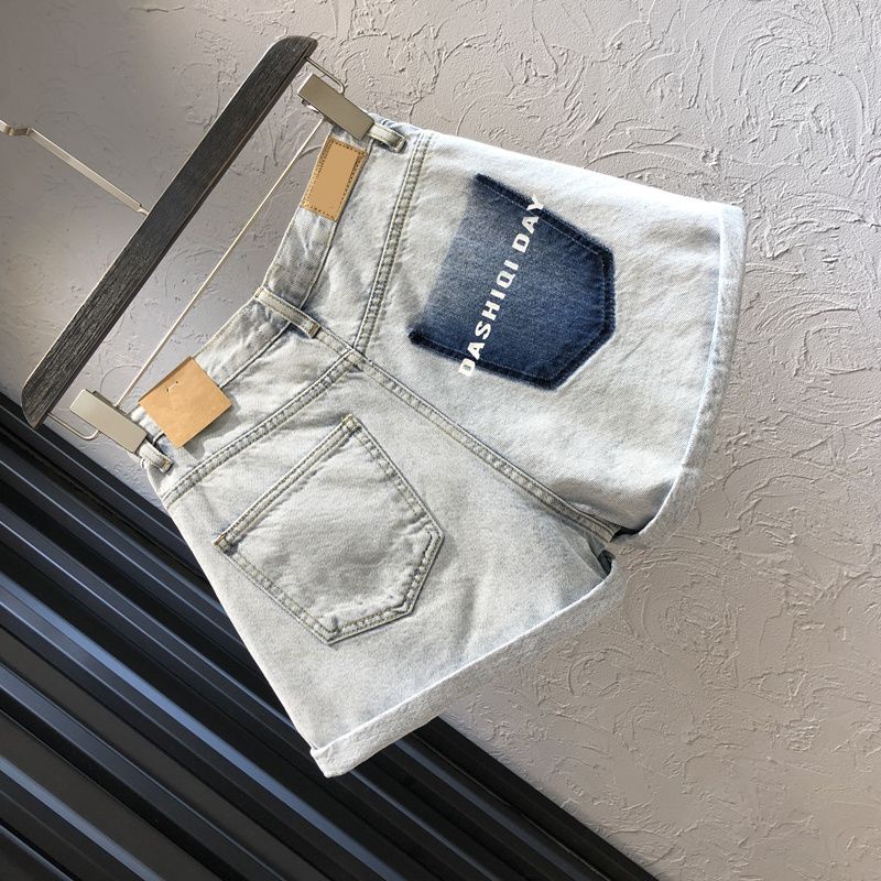 Quần Short Denim Dáng Chữ a Ống Rộng Lưng Cao Màu Tương Phản Cỡ Lớn Thời Trang Mới Cho Nữ