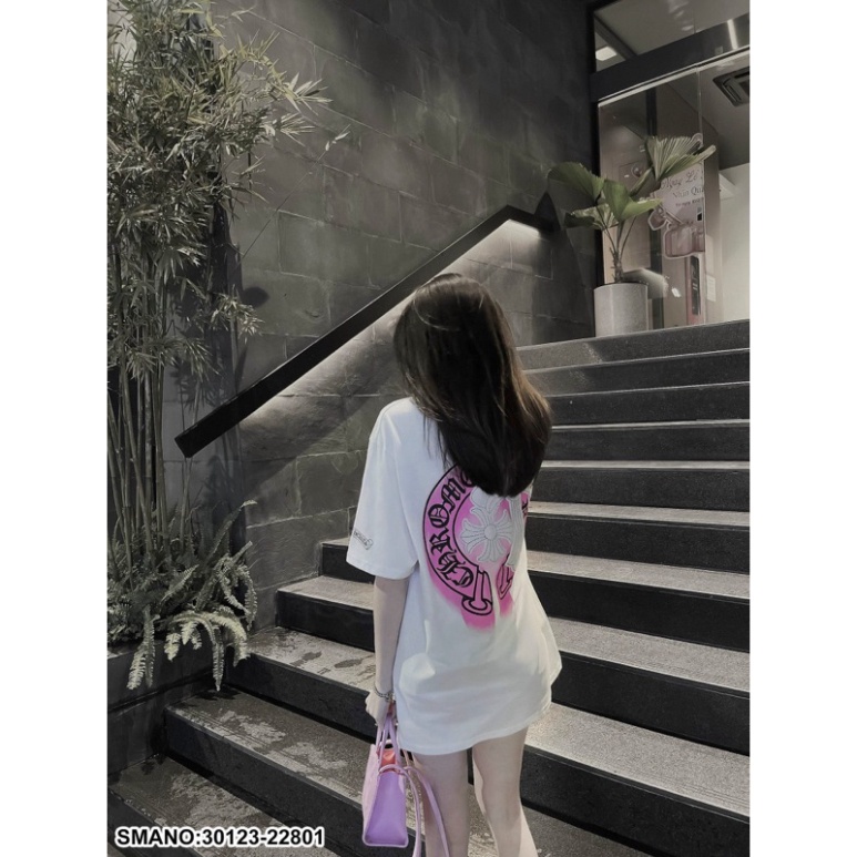 Áo Phông Nam Nữ Chrome Hearts in hình Chữ Thập loang hồng hai mặt phong cách streetwear AP180P