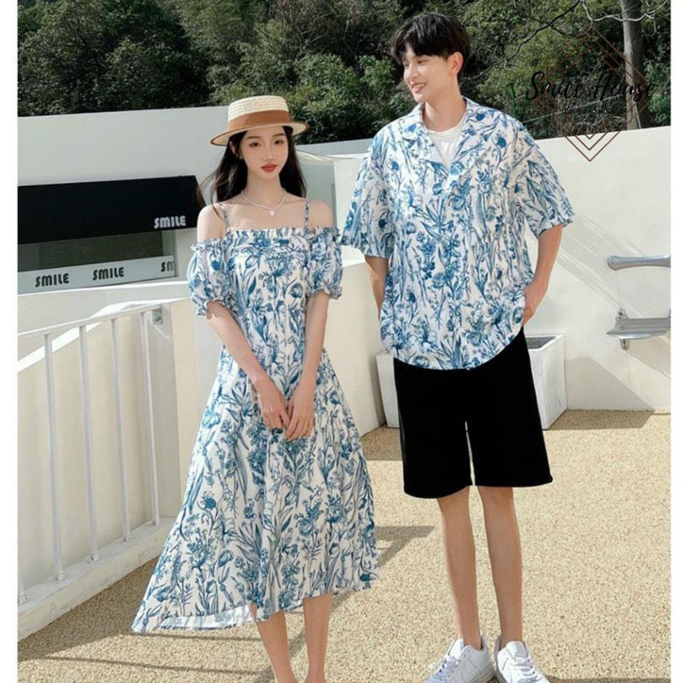 SET ĐỒ ĐÔI NAM NỮ HÀN QUỐC HỌA TIẾT HOA LÁ ĐI BIỂN CHỤP HÌNH CƯỚI ÁO CẶP TÌNH NHÂN