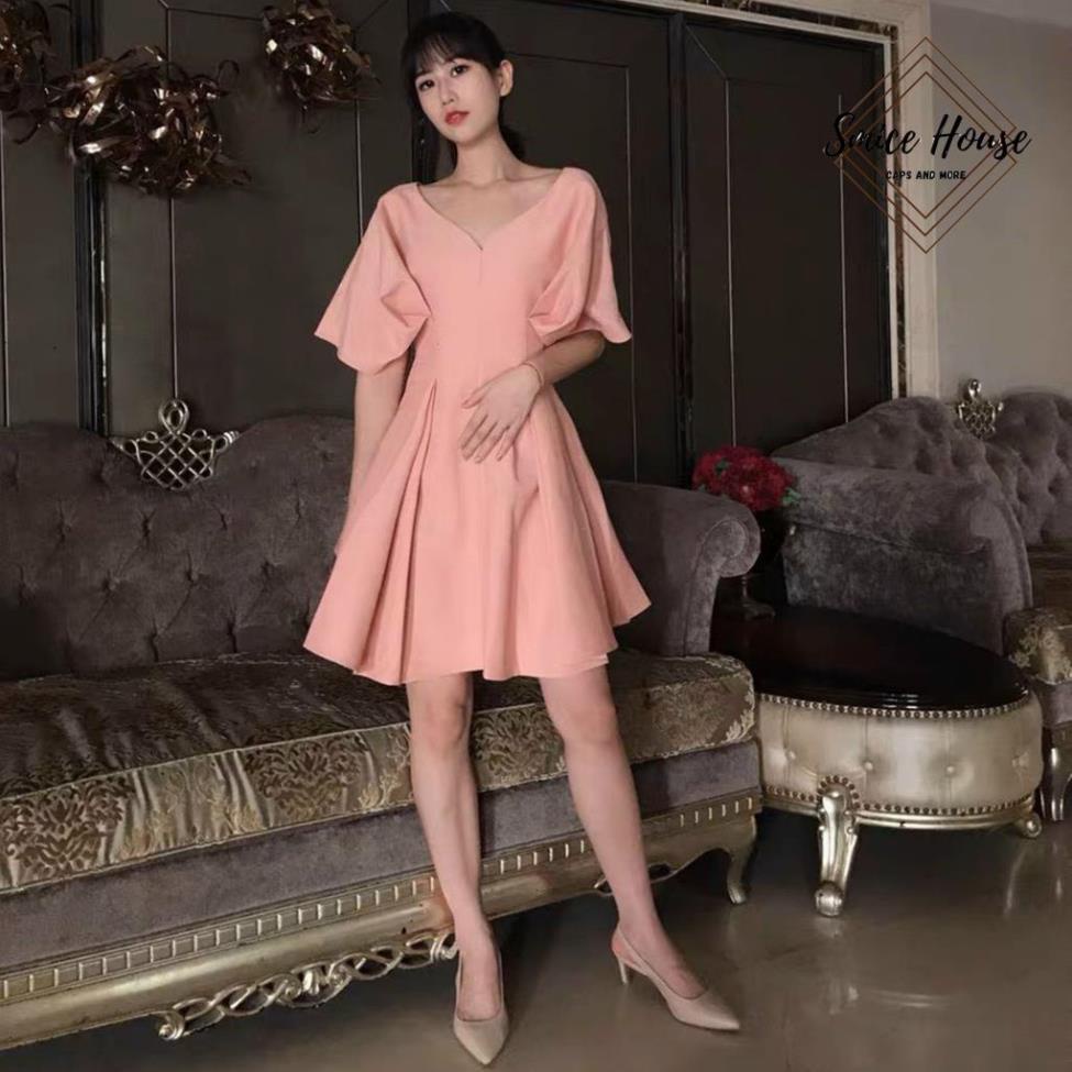 Set áo đầm đôi sơ mi dáng xòe phong cách Hàn Quốc dành cho couple màu hồng