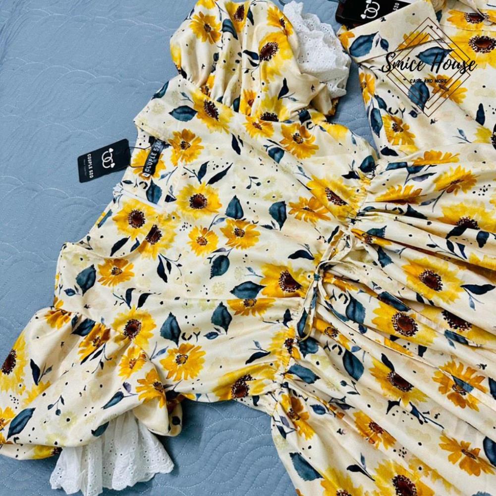 Set áo sơ mi cặp đầm đôi Hàn Quốc dành cho các cặp tình nhân họa tiết hoa lá