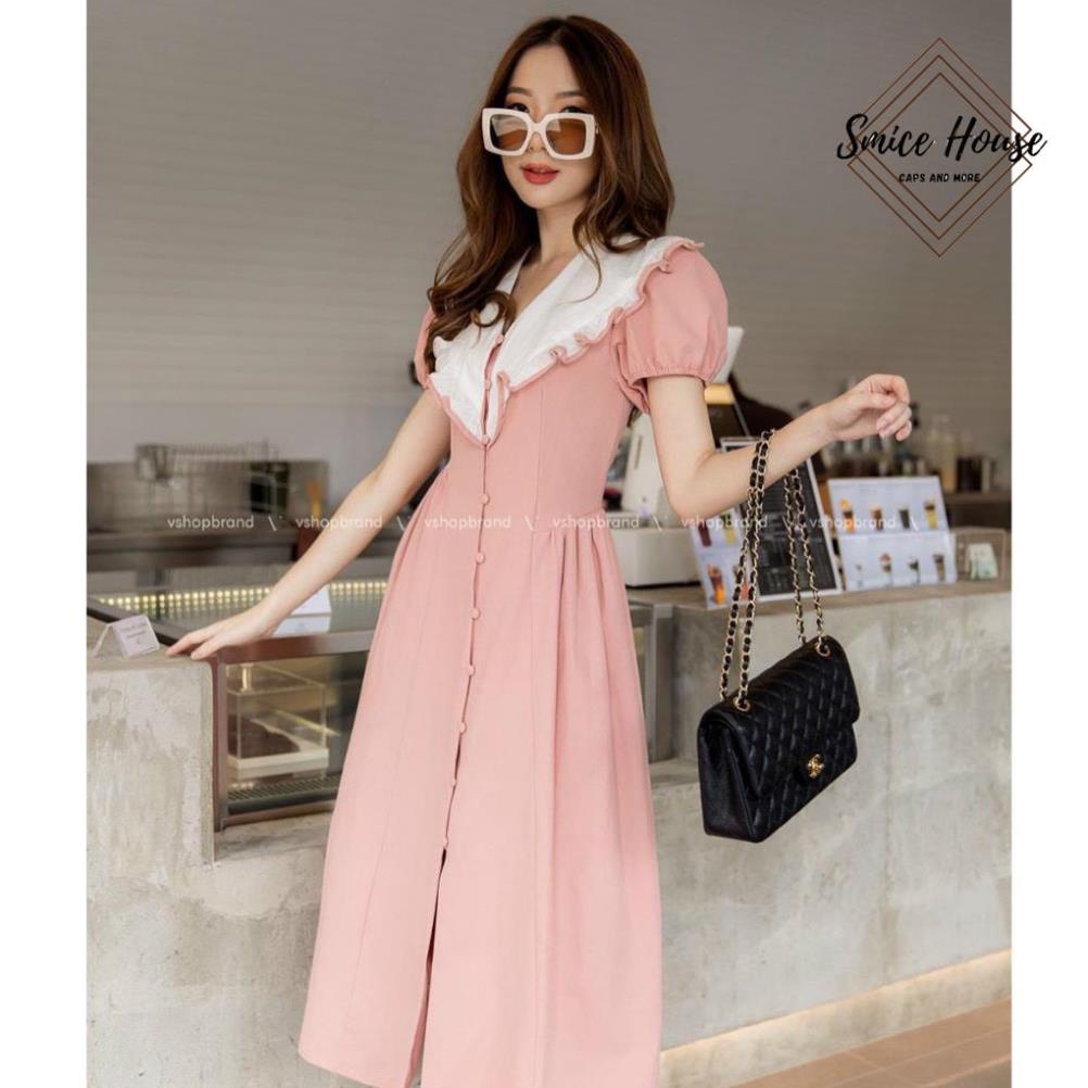 Set đồ đôi Hàn Quốc áo sơ mi đầm xòe dễ thương áo cặp tình nhân màu hồng