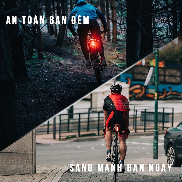 Đèn đuôi xe đạp sáng chớp xanh đỏ COB 120lumens độ sáng mạnh chống nước IPX4 sạc điện FY-306 MLH