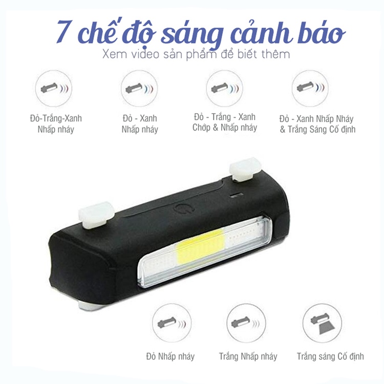 Đèn đuôi xe đạp sáng chớp xanh đỏ COB 120lumens độ sáng mạnh chống nước IPX4 sạc điện FY-306 MLH